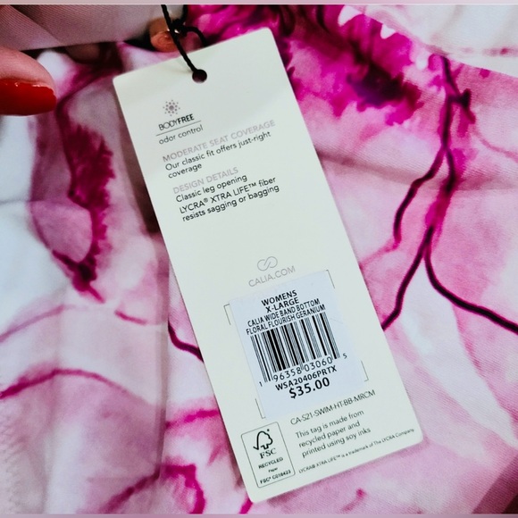 CALIA Floral Flourish Geranium Mid Rise Wide Band Bikini Bottom - Picture 10 of 12